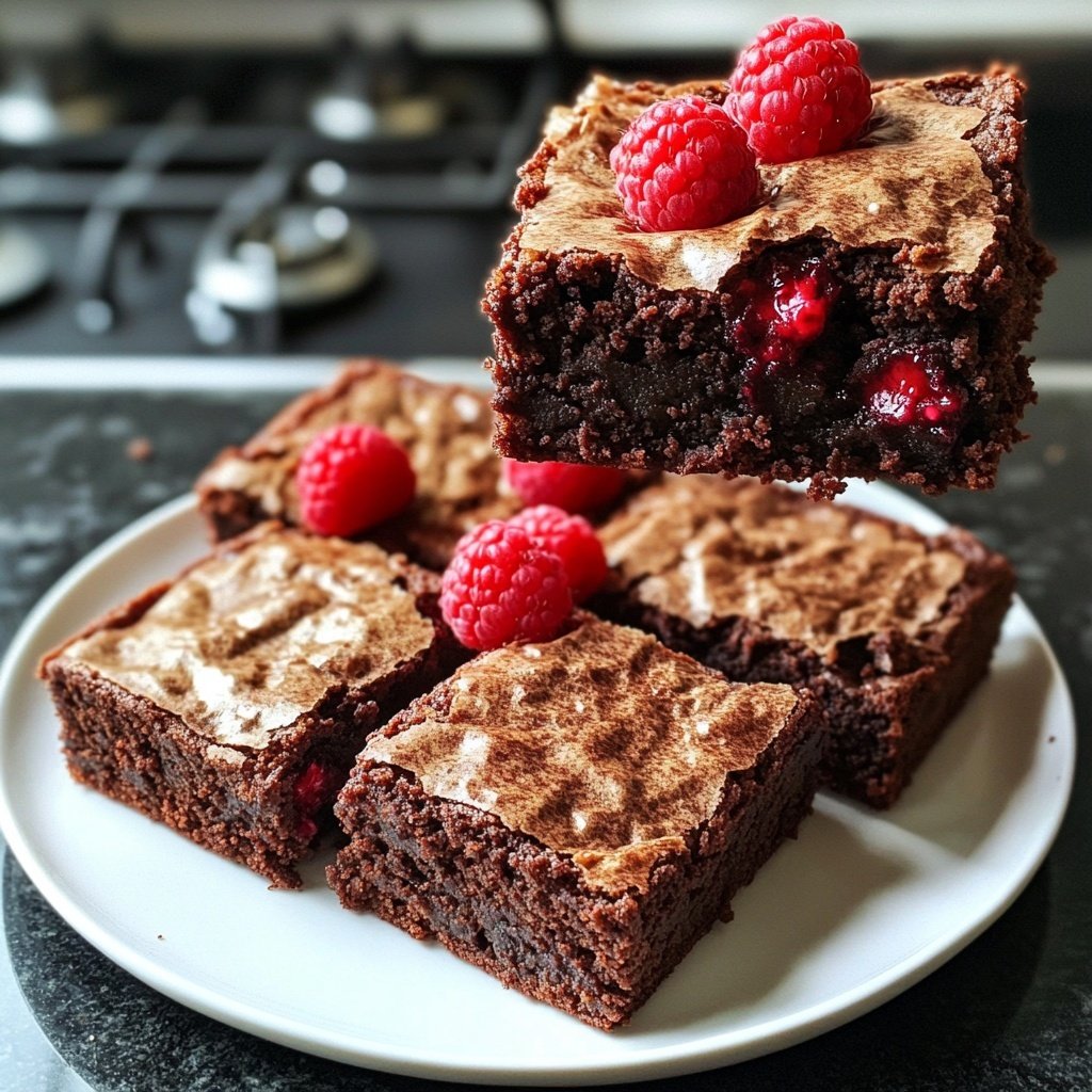 Cottage Cheese Brownies with Raspberries