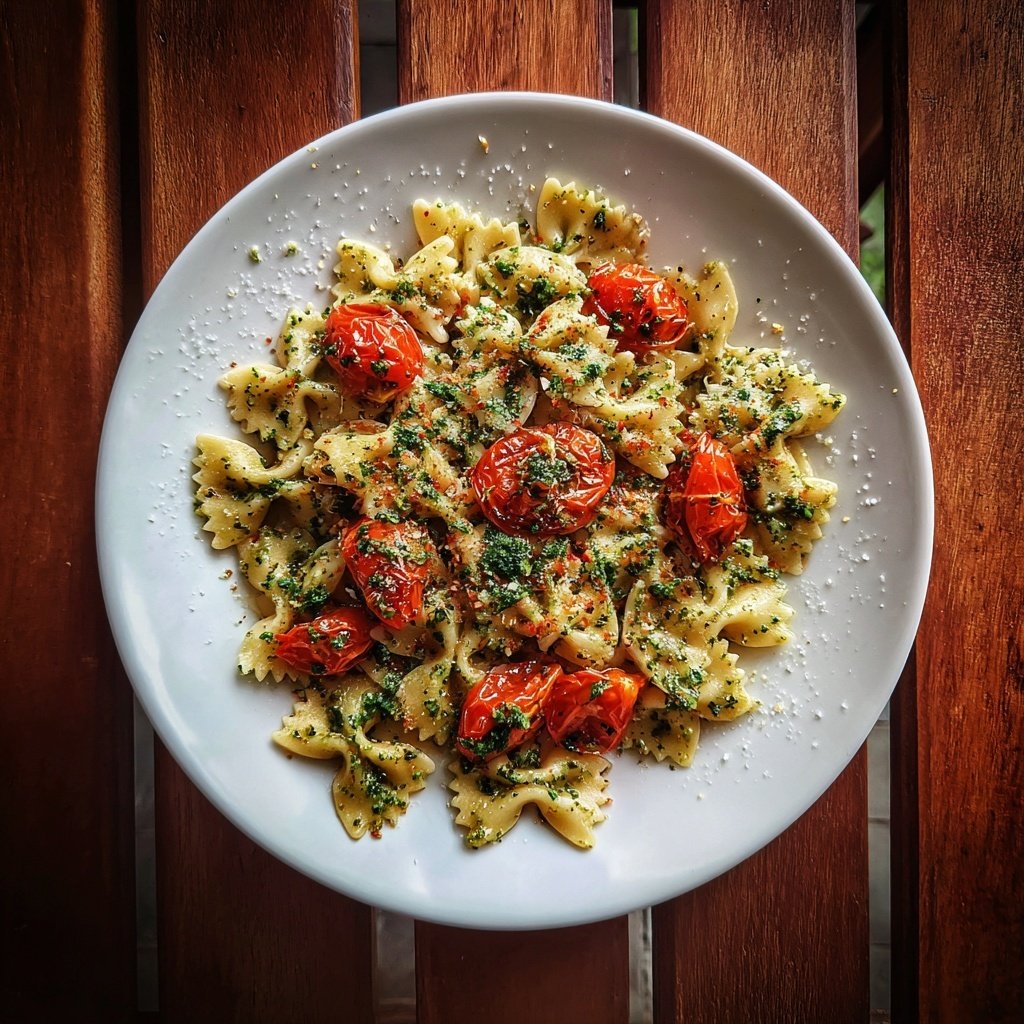 Bow Tie Pasta With Pesto And Cherry Tomatoes